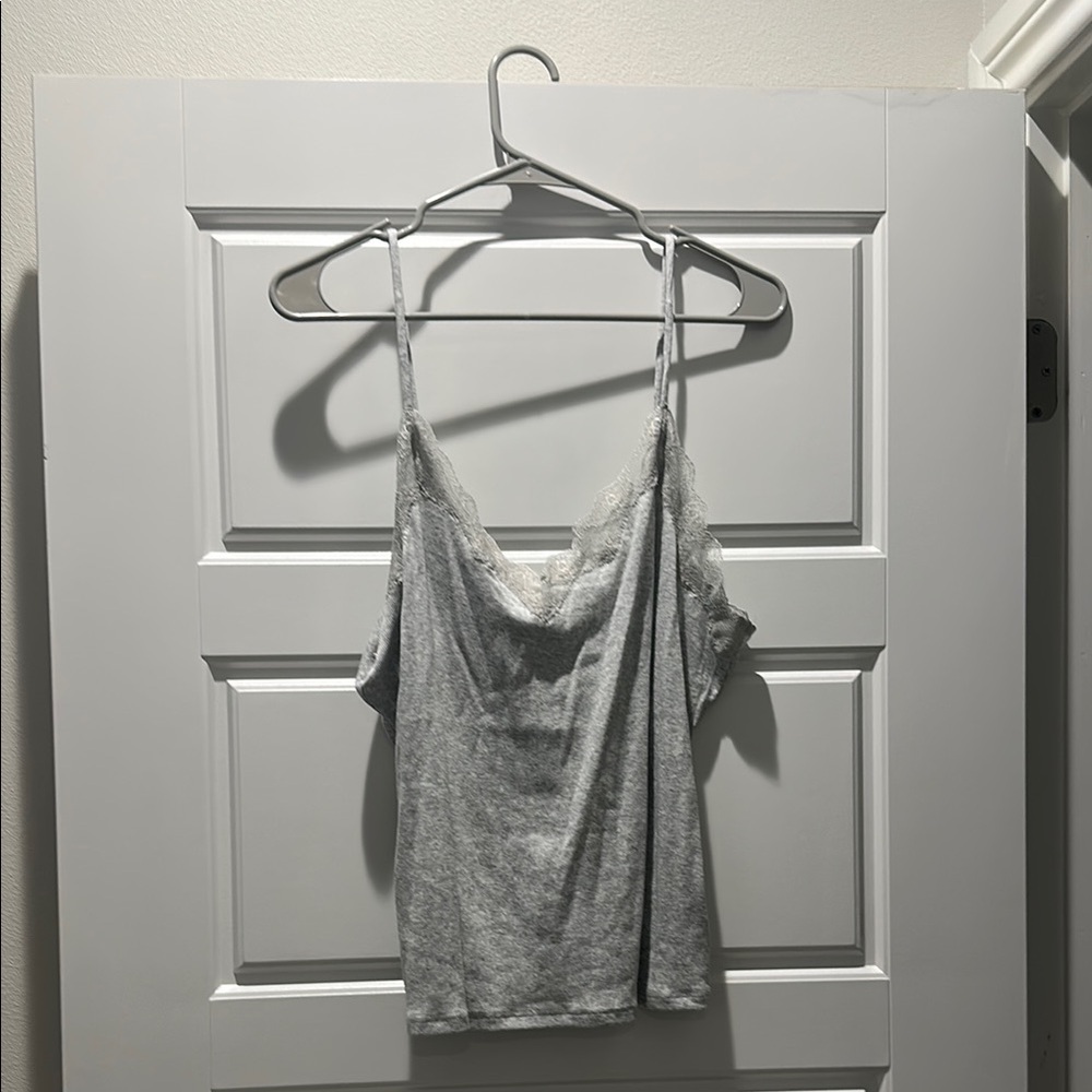 Gray Lace Trim Women's Top
